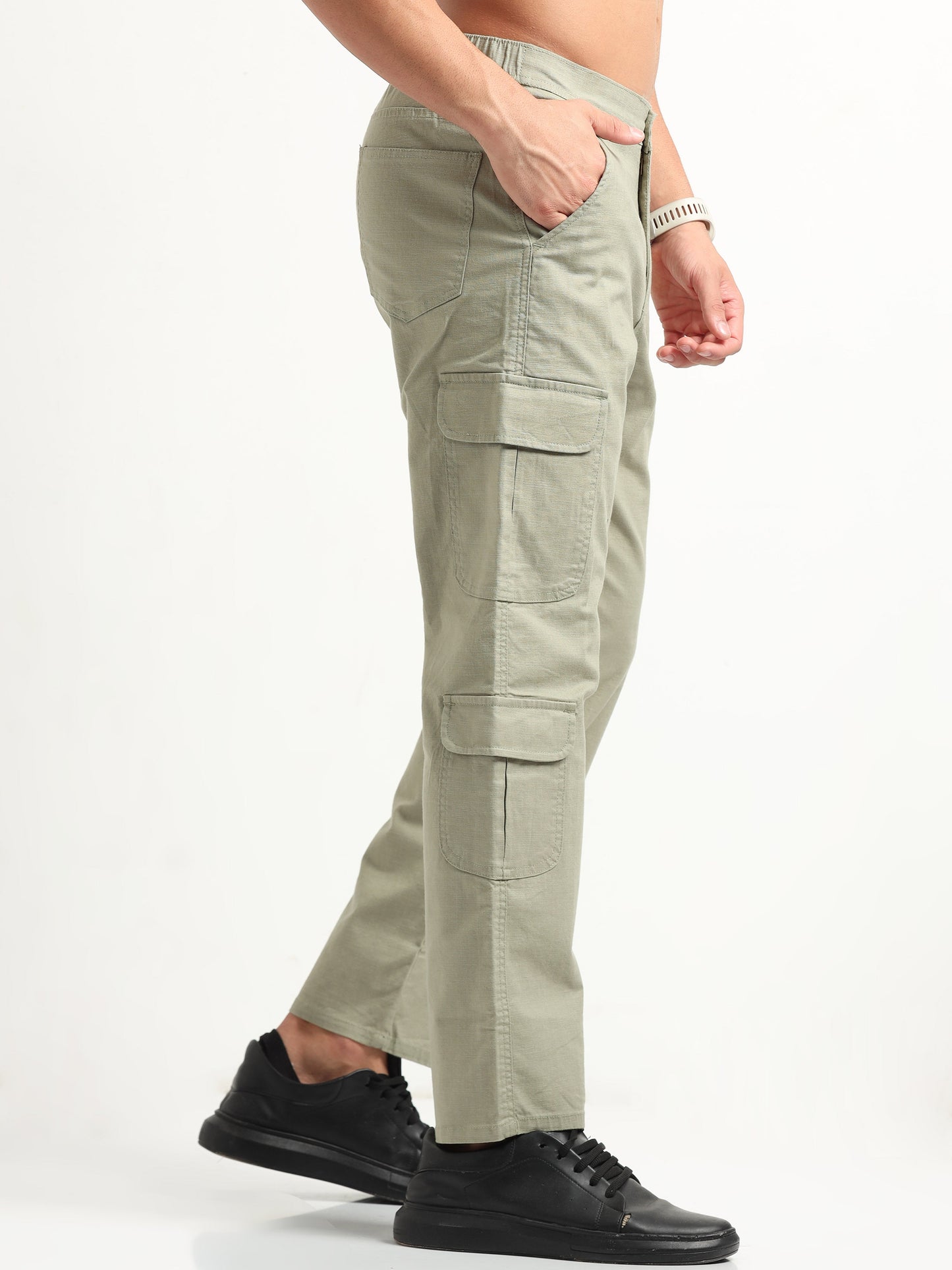 Men Lazy Linen Utility Cargo-Fern