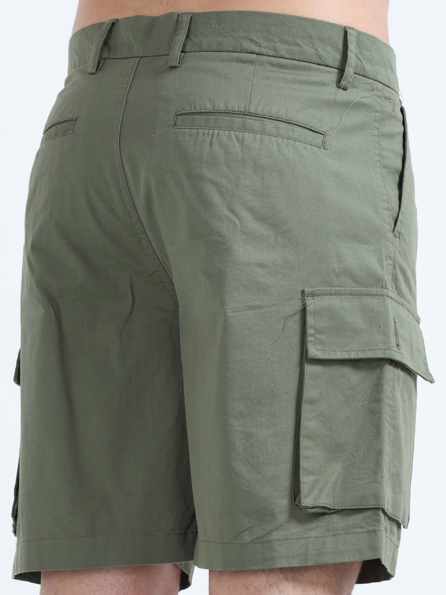 Soft Cotton Pleated Olive Cargo Shorts