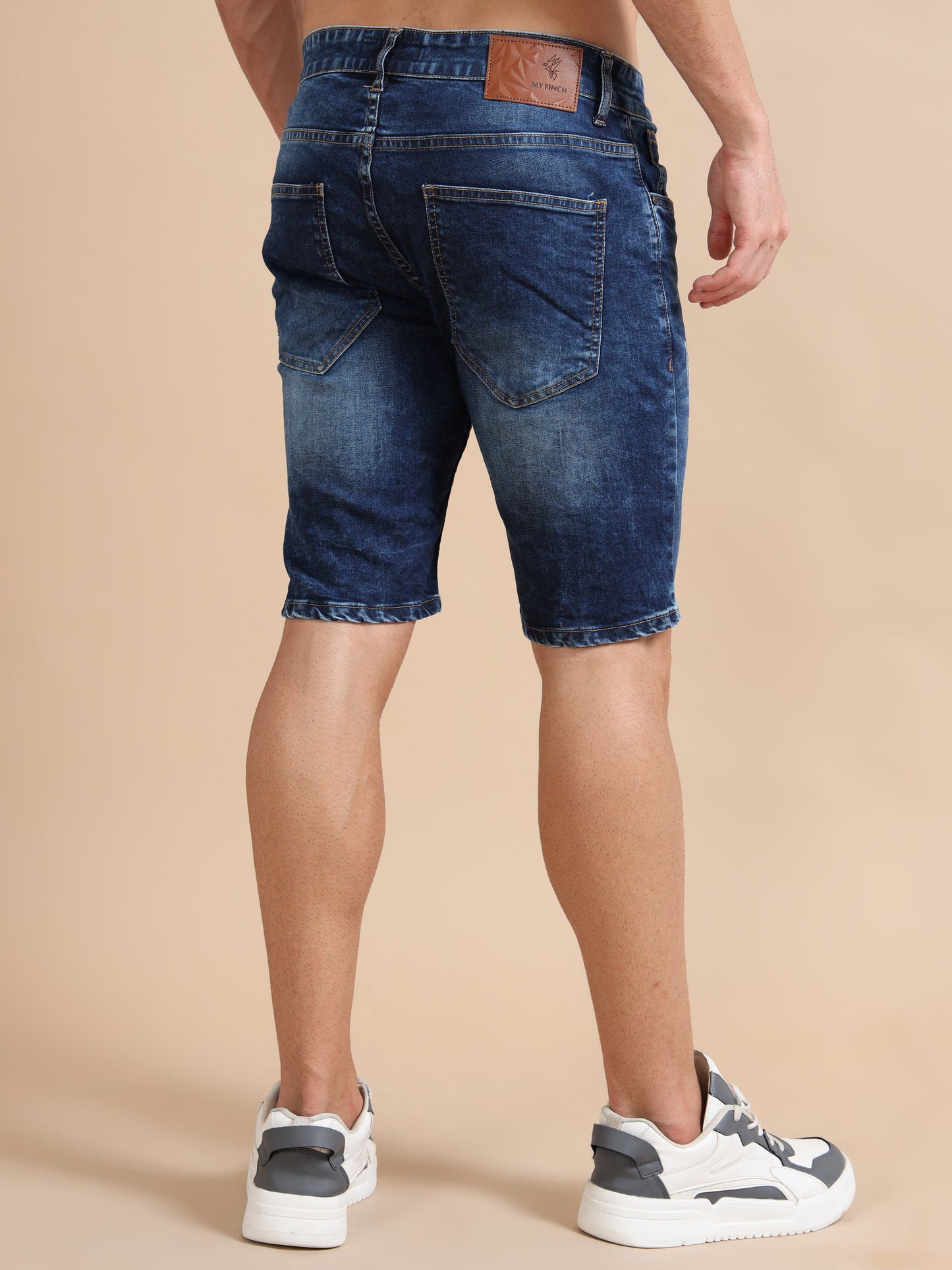 Plus Size Men's Distressed Denim Shorts in Dark Wash – Knitted Dobby Lycra
