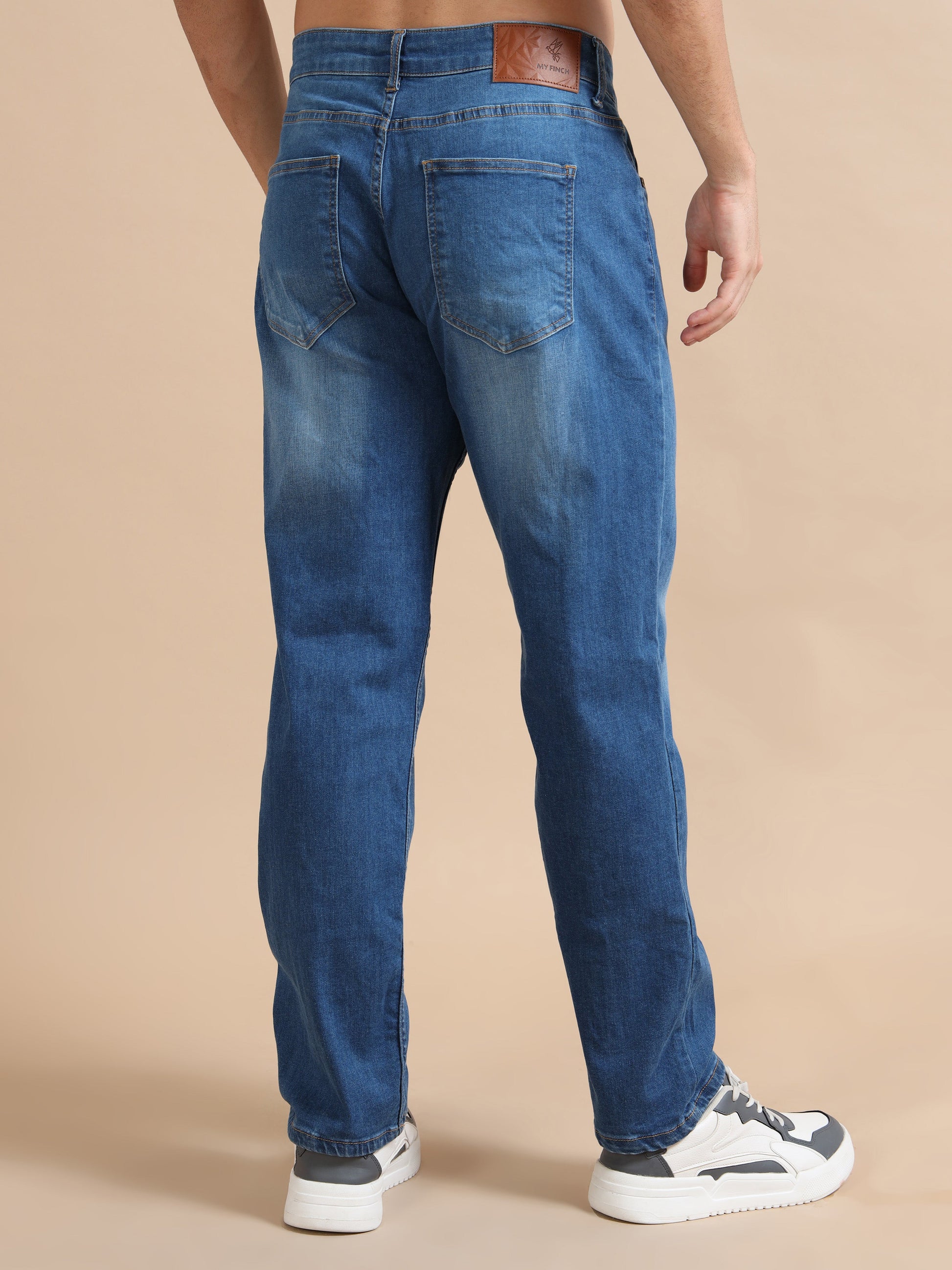 Straight Fit Mid-Blue Wash Plus Size Jeans for Men
