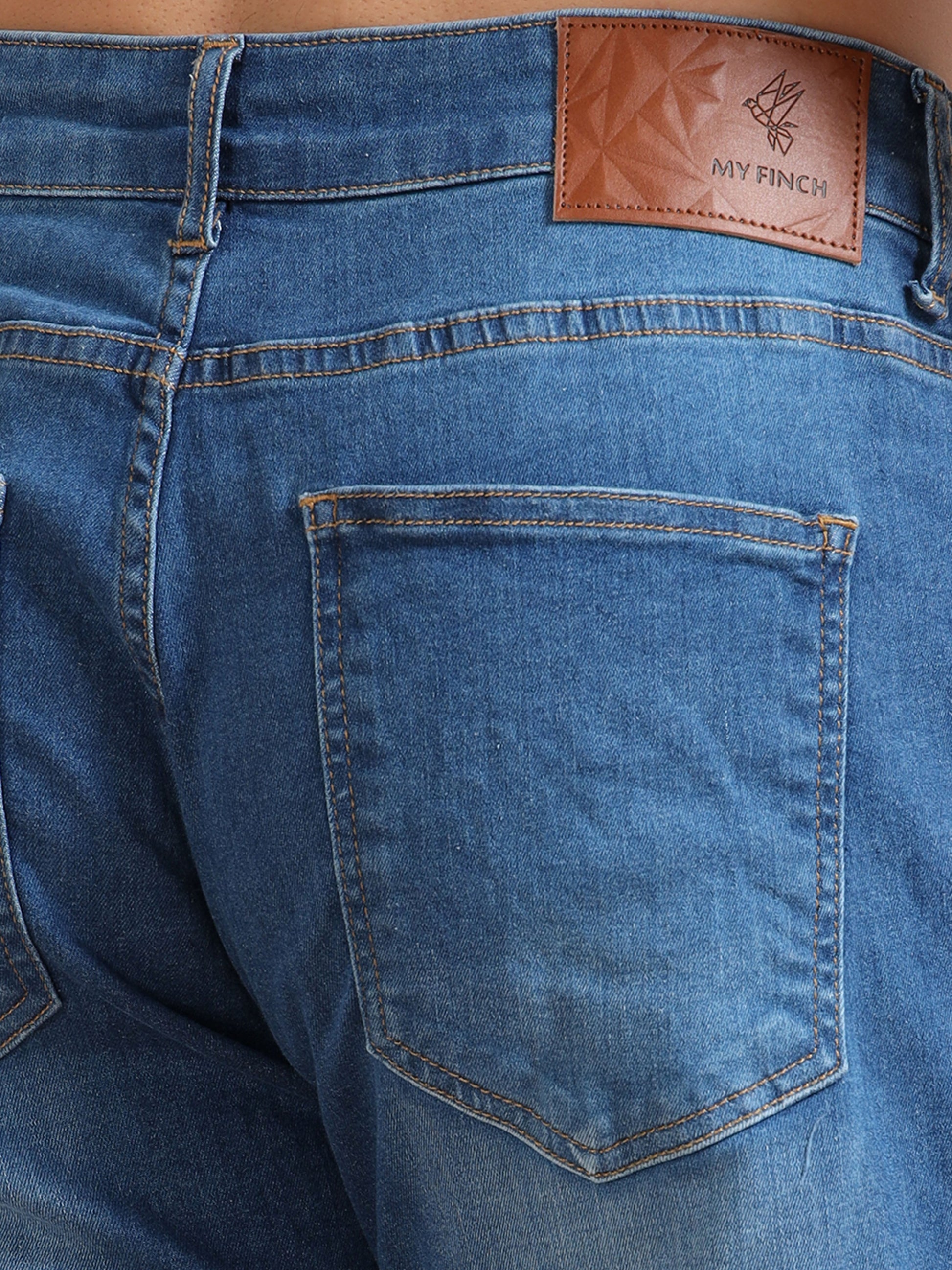 Straight Fit Mid-Blue Wash Plus Size Jeans for Men
