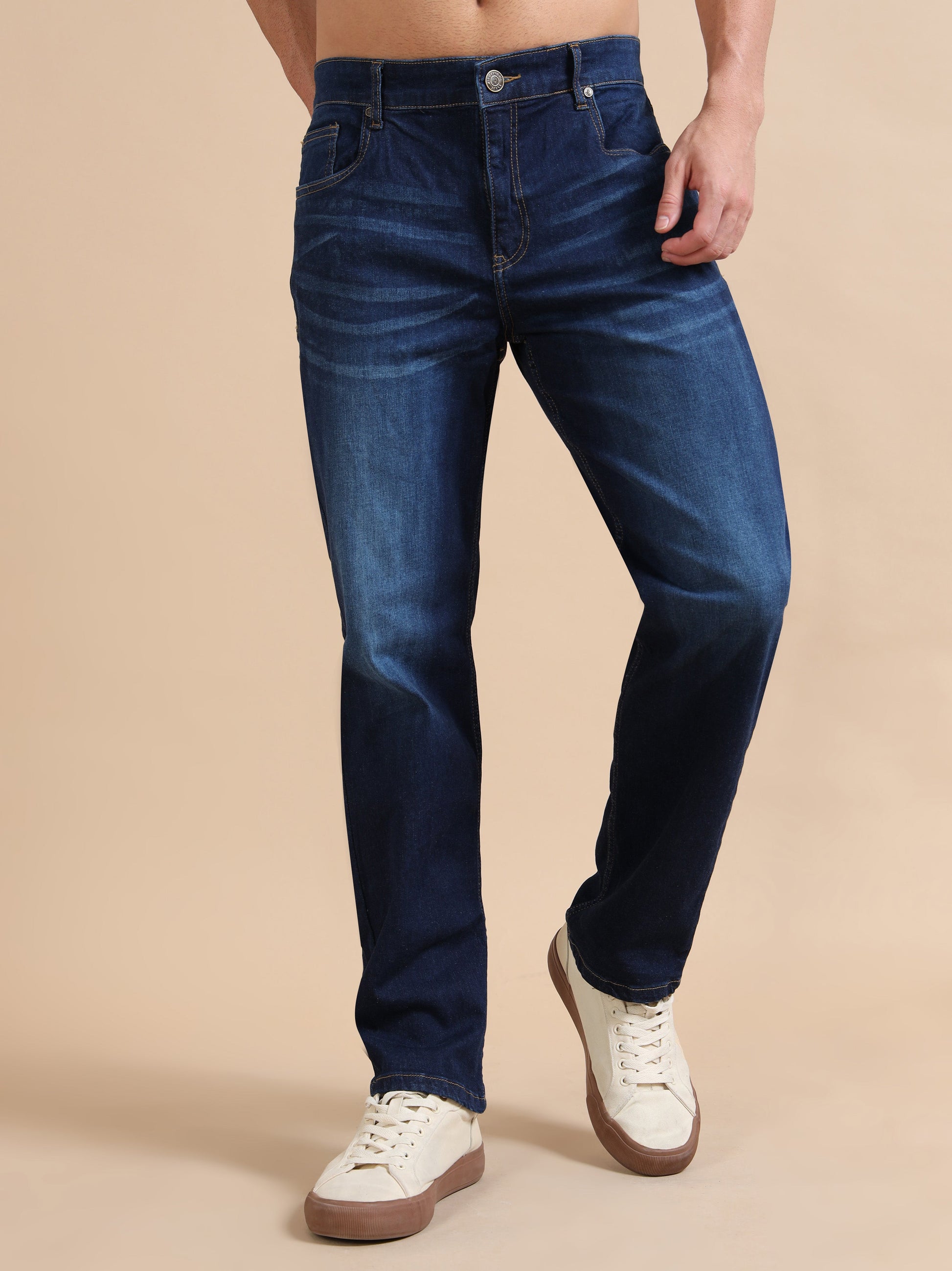Plus Size Dark Indigo Straight Fit Jeans for Men