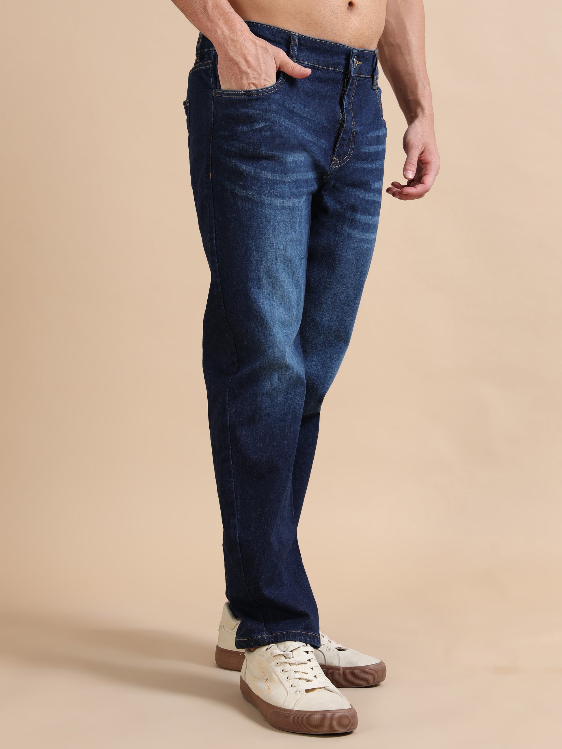 Plus Size Dark Indigo Straight Fit Jeans for Men