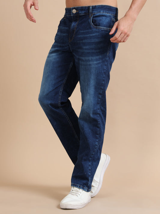 Plus Size Mid Blue Jeans Mens Straight Fit Pants