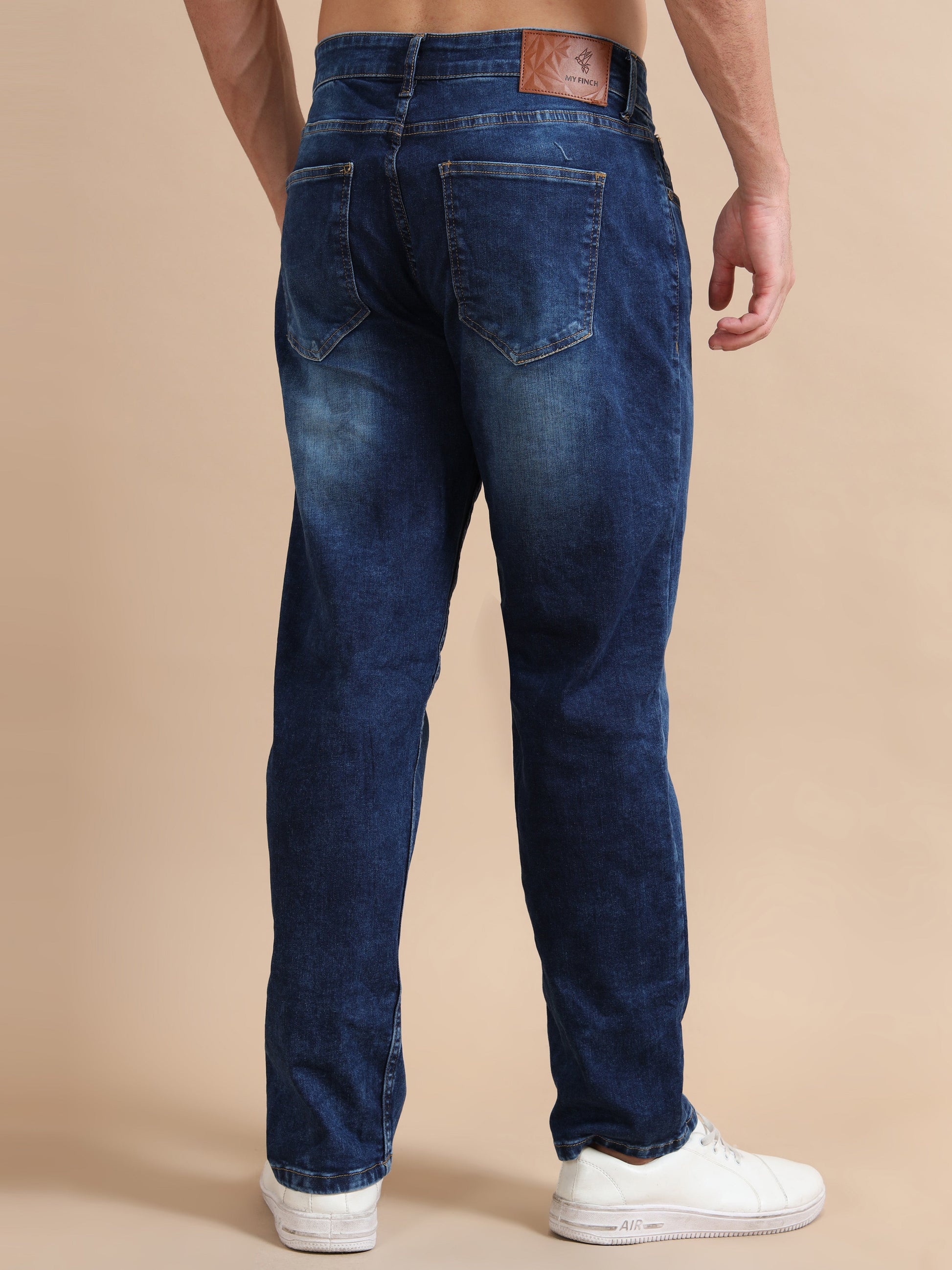 Plus Size Mid Blue Jeans Mens Straight Fit Pants