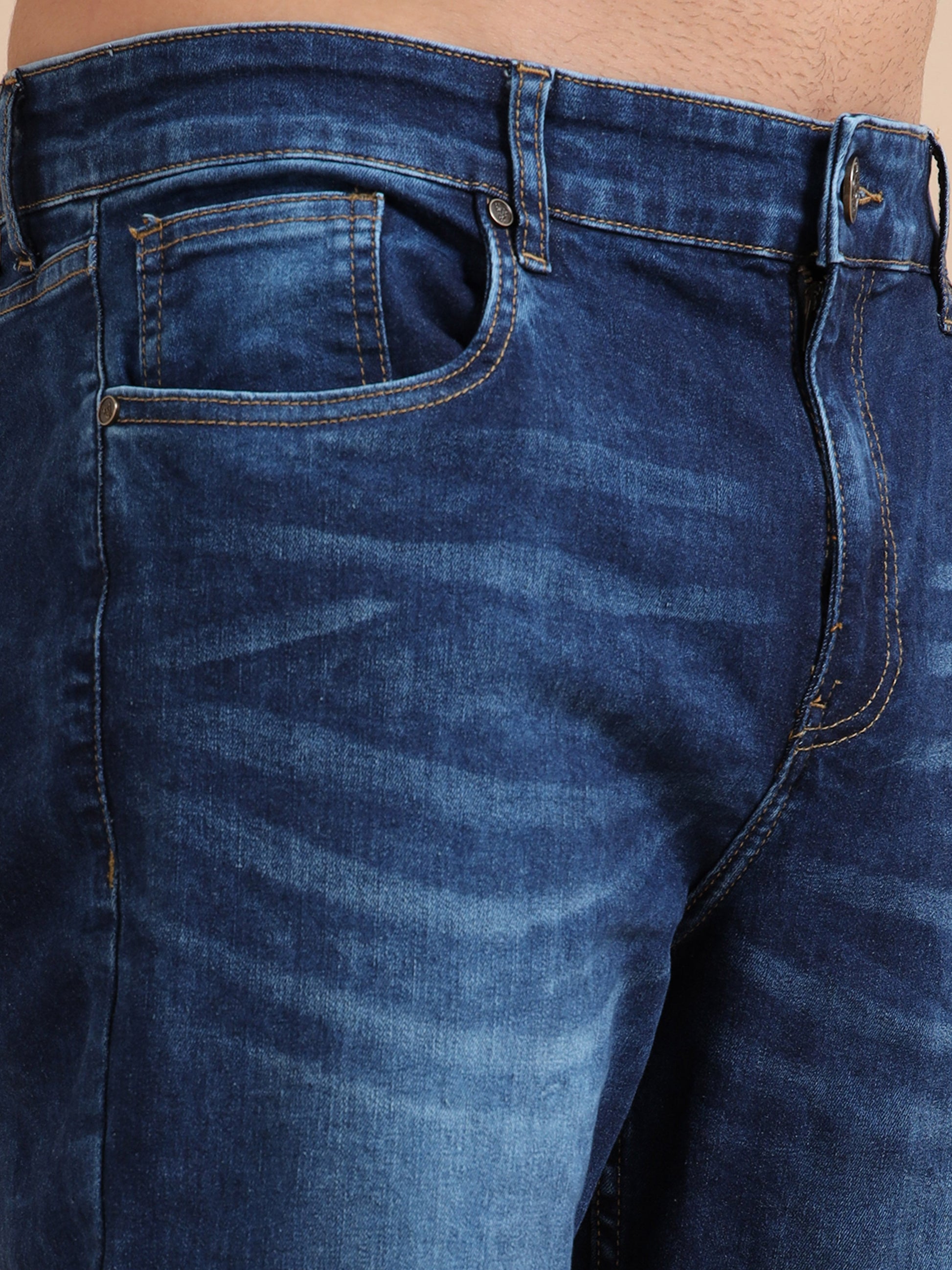 Plus Size Mid Blue Jeans Mens Straight Fit Pants