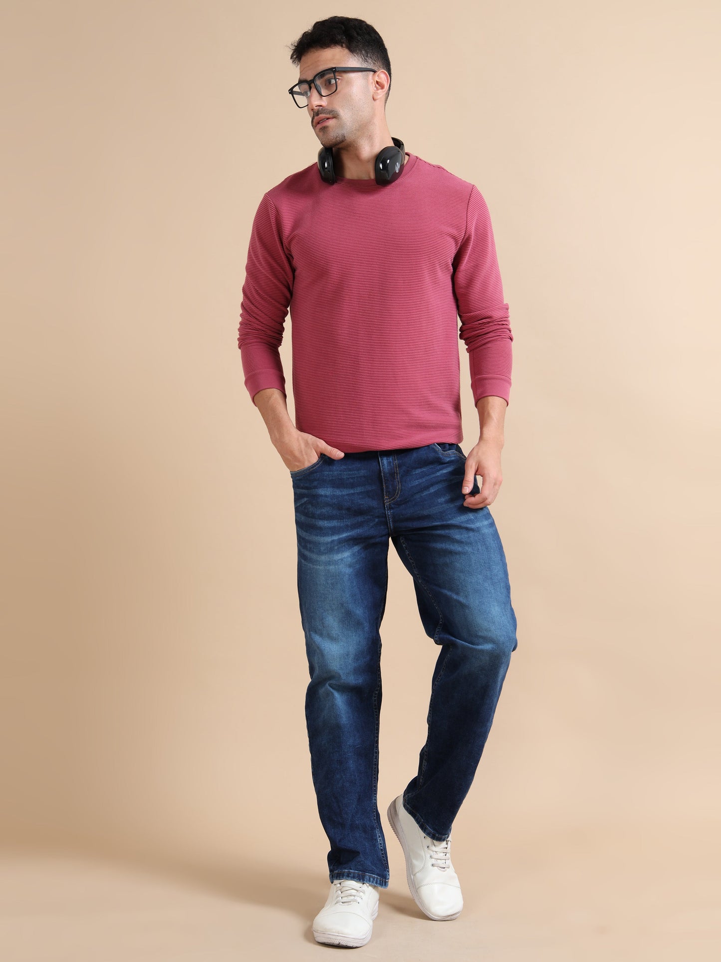 Plus Size Mid Blue Jeans Mens Straight Fit Pants