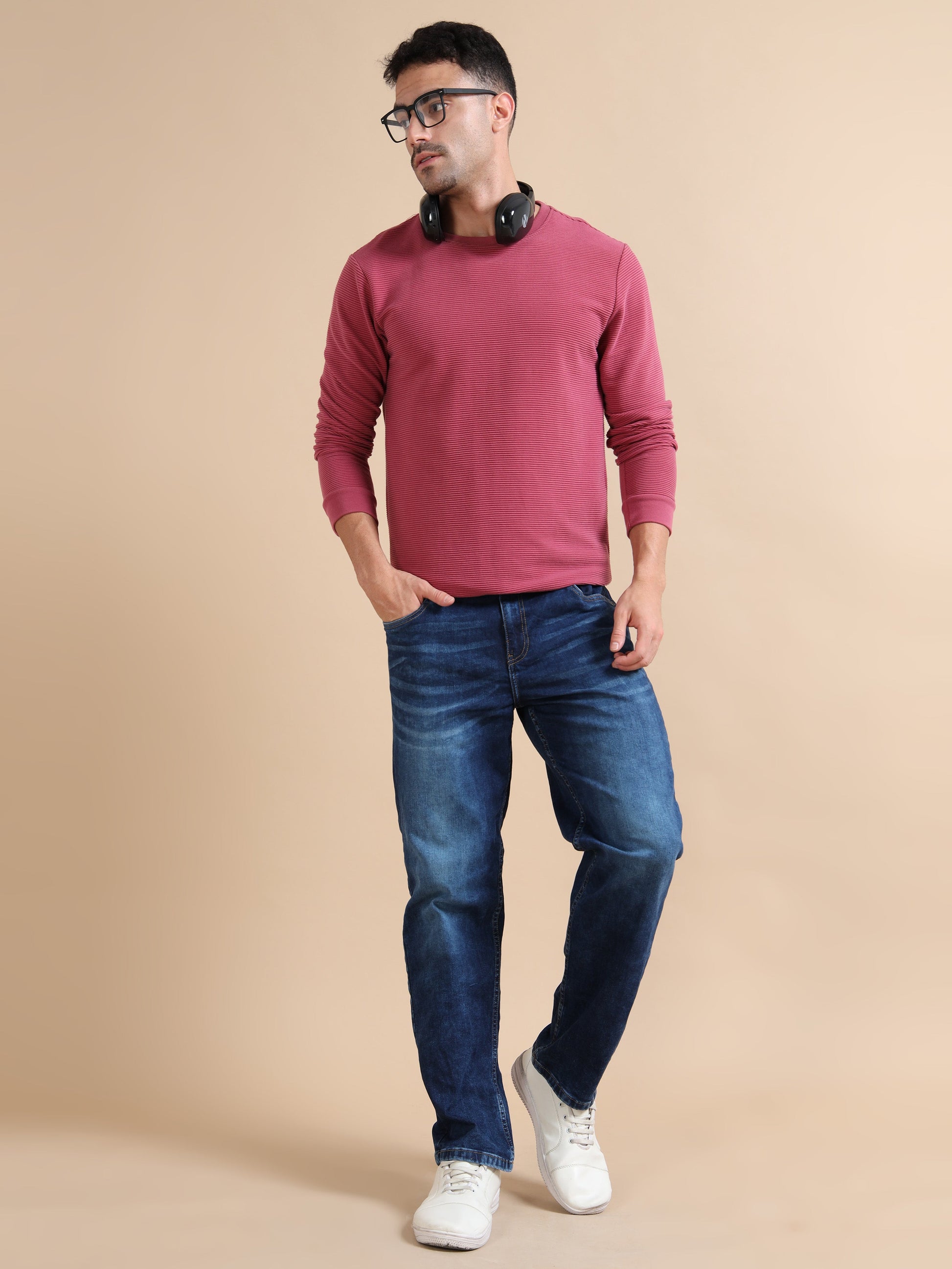 Plus Size Mid Blue Jeans Mens Straight Fit Pants