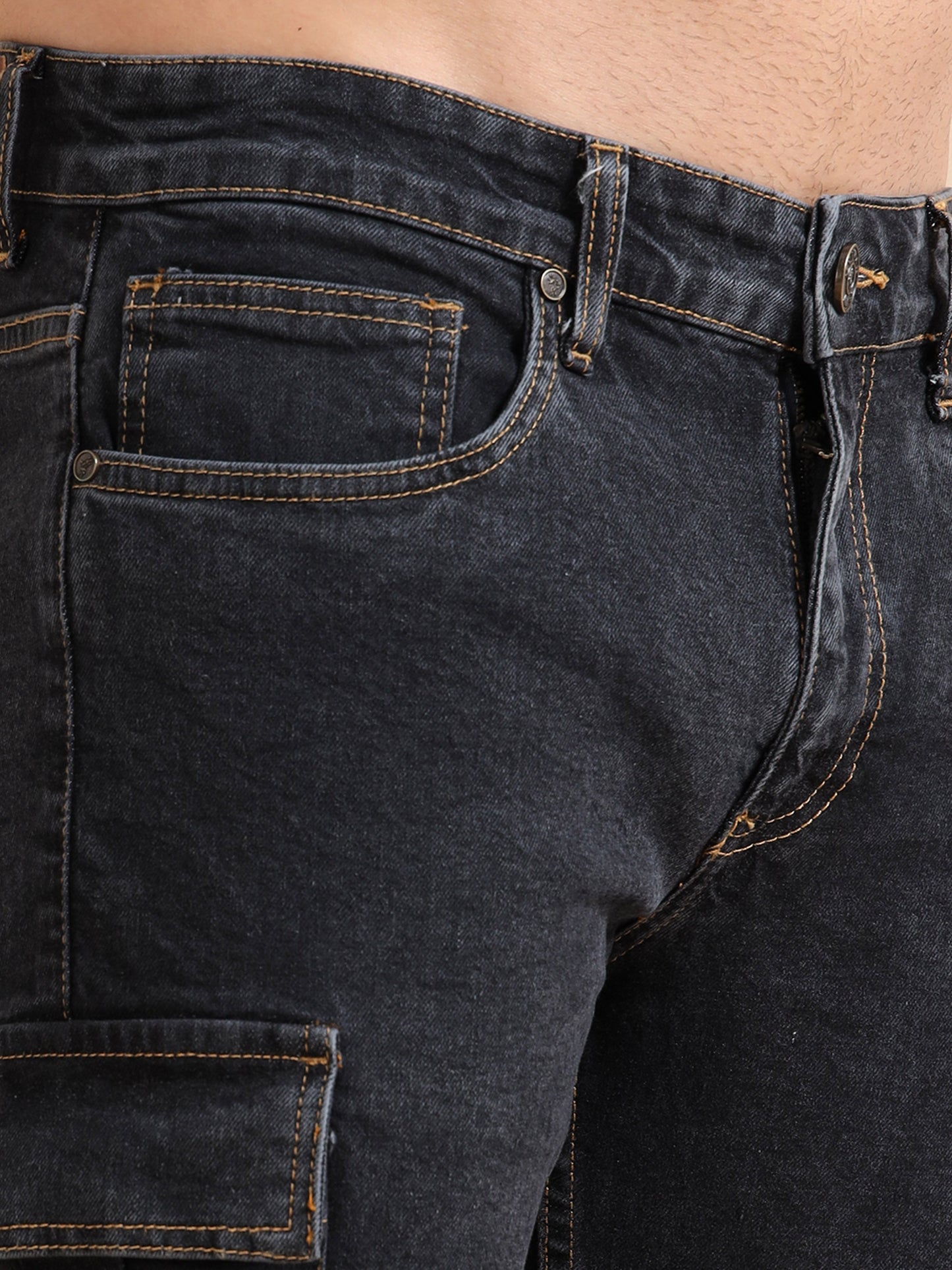 Men's Black Cargo Denim Shorts – Knitted Dobby Lycra | Utility Edition