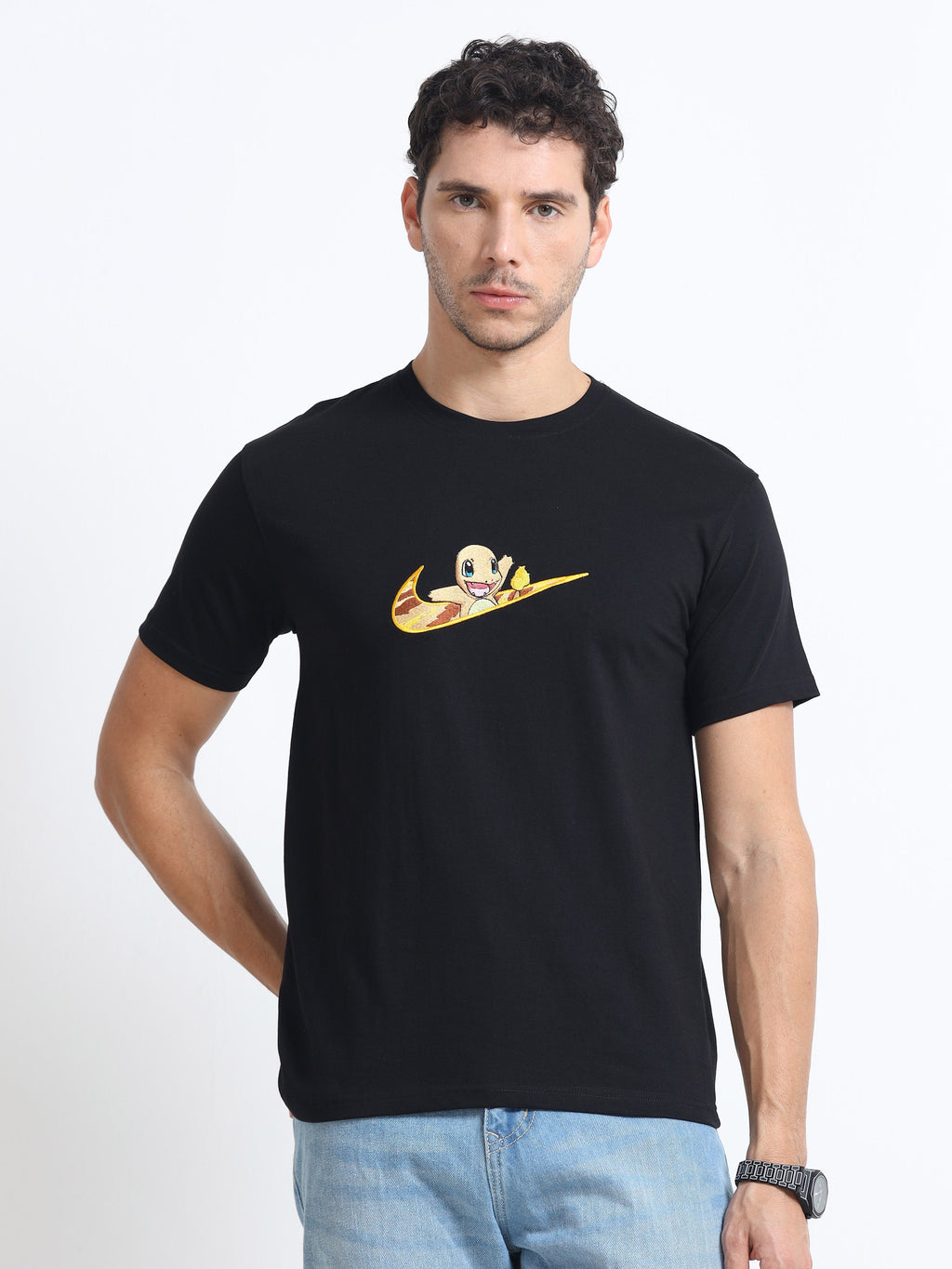 Black Round Neck Bio Wash Single Jersey