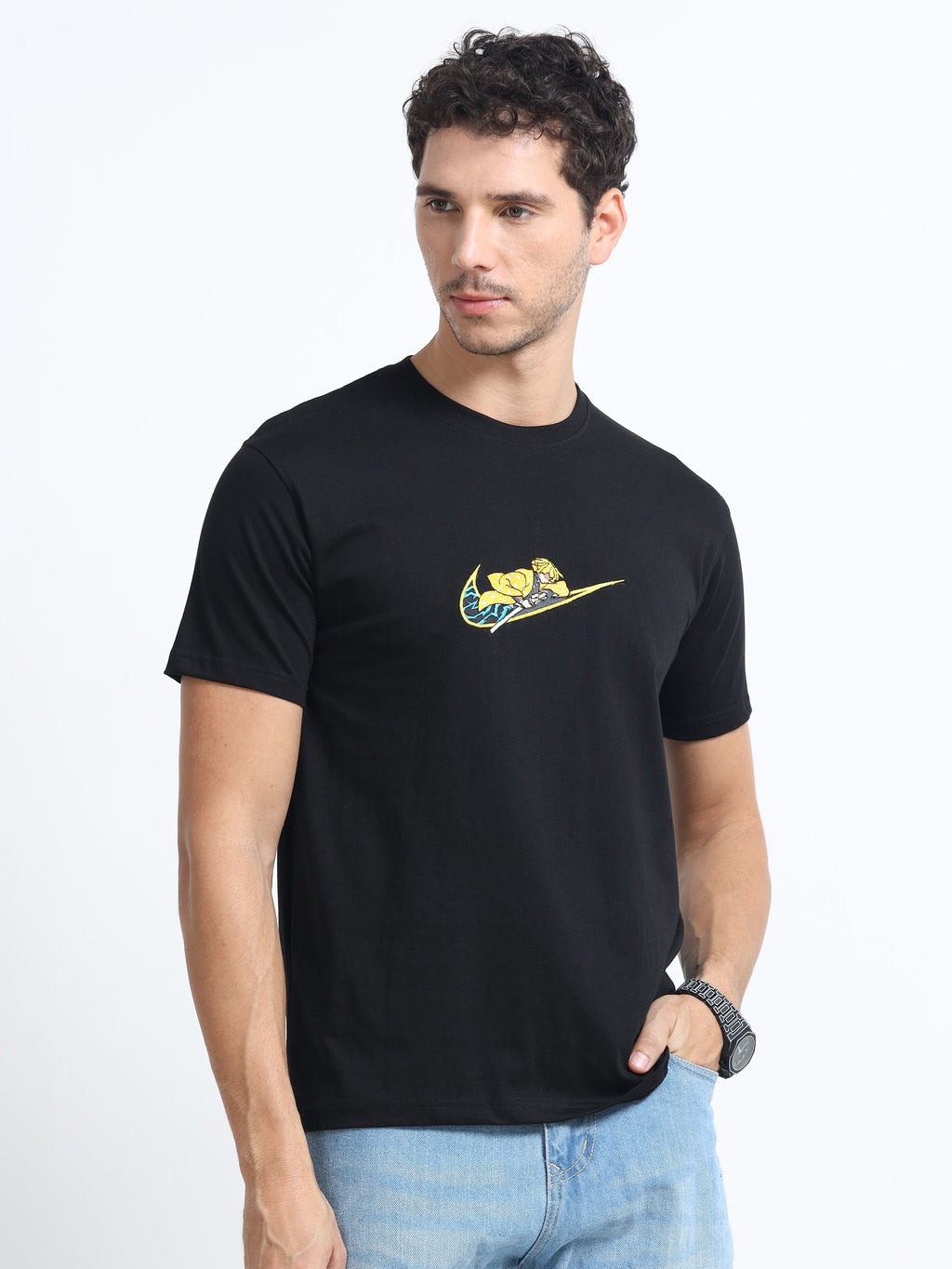 Black Round Neck Bio Wash Single Jersey