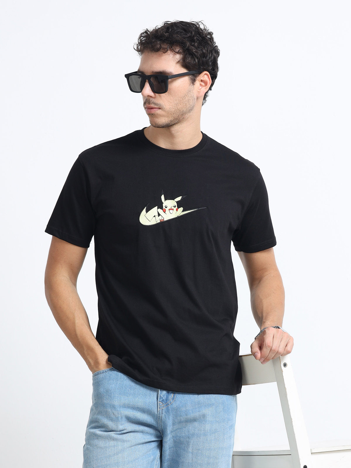 Black Round Neck Bio Wash Single Jersey