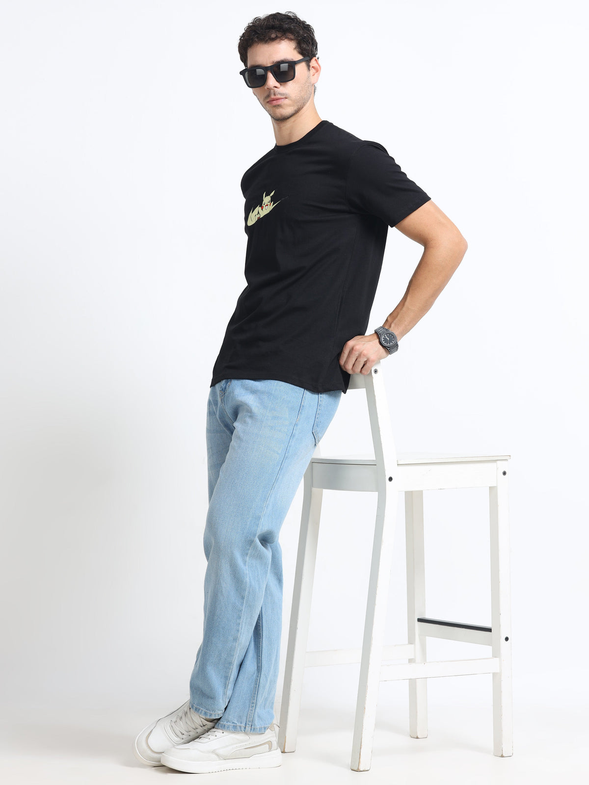 Black Round Neck Bio Wash Single Jersey