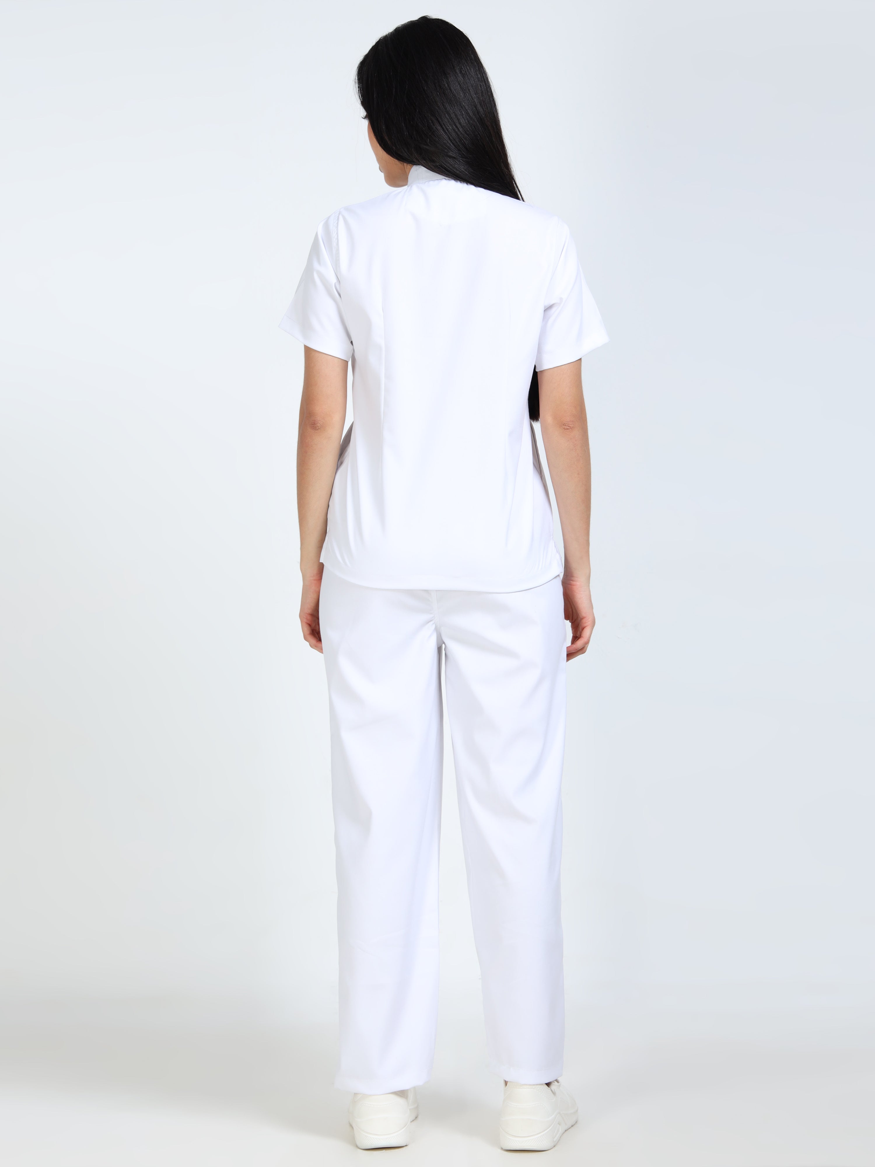Women’s Snow White Medical Scrub Set – Mandarin Collar (Chinese Collar) Top & Straight Pants | 2-Way Stretch, Breathable & Easy-Care Fabric – Apollo
