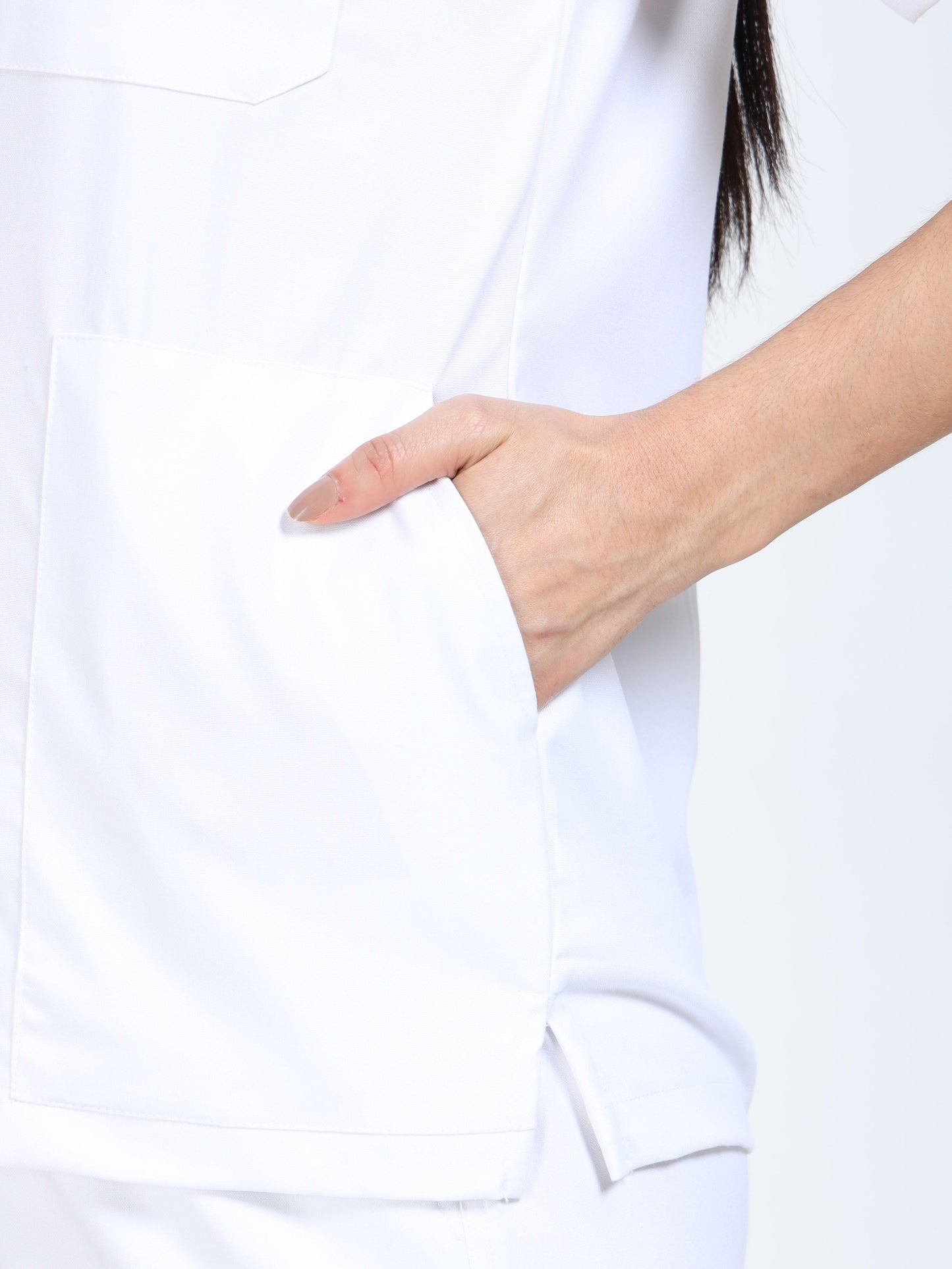 Women’s Snow White Medical Scrub Set – Mandarin Collar (Chinese Collar) Top & Straight Pants | 2-Way Stretch, Breathable & Easy-Care Fabric – Apollo