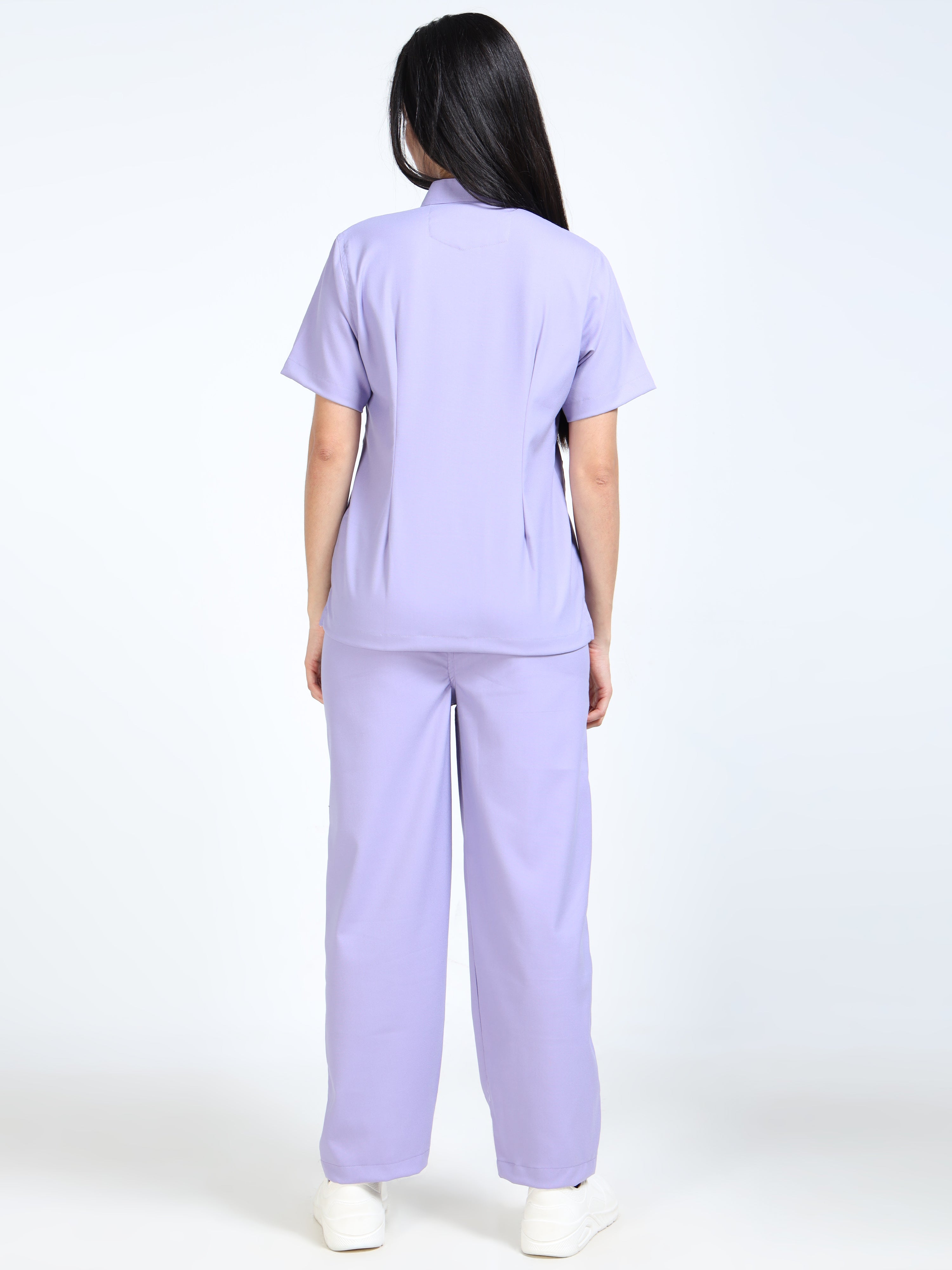 Women’s Pastel Lilac Medical Scrub Set – Mandarin Collar (Chinese Collar) Top & Straight Pants | 2-Way Stretch, Antibacterial & Soft Comfort Fabric – Apollo
