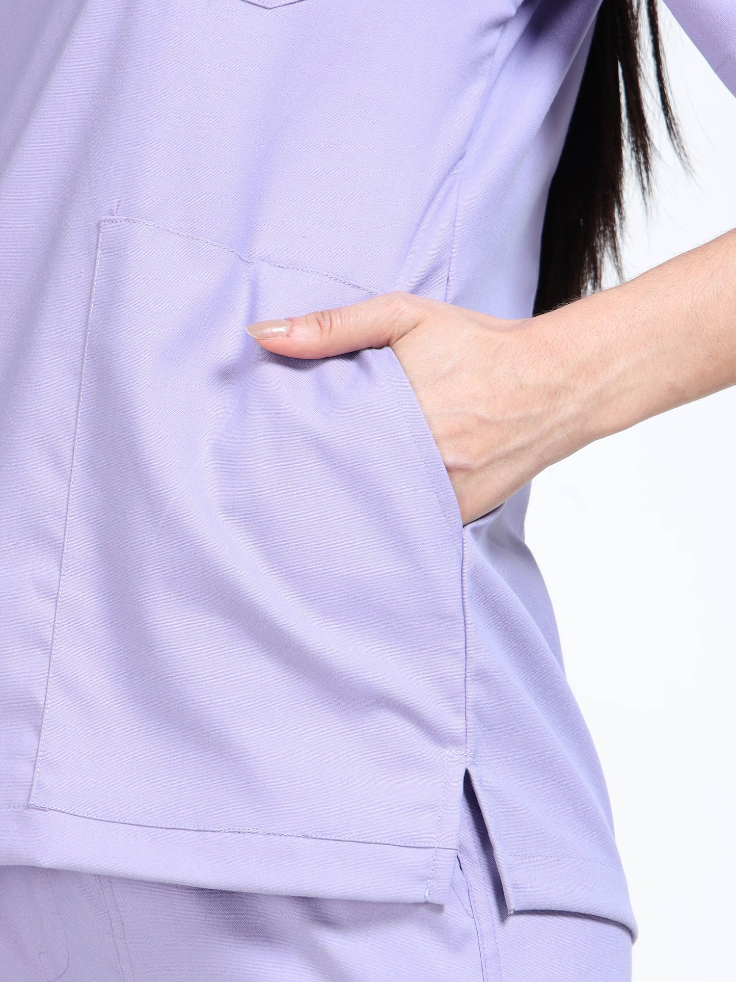 Women’s Pastel Lilac Medical Scrub Set – Mandarin Collar (Chinese Collar) Top & Straight Pants | Twill Fabric, Antibacterial & Soft Comfort – Eco Flex