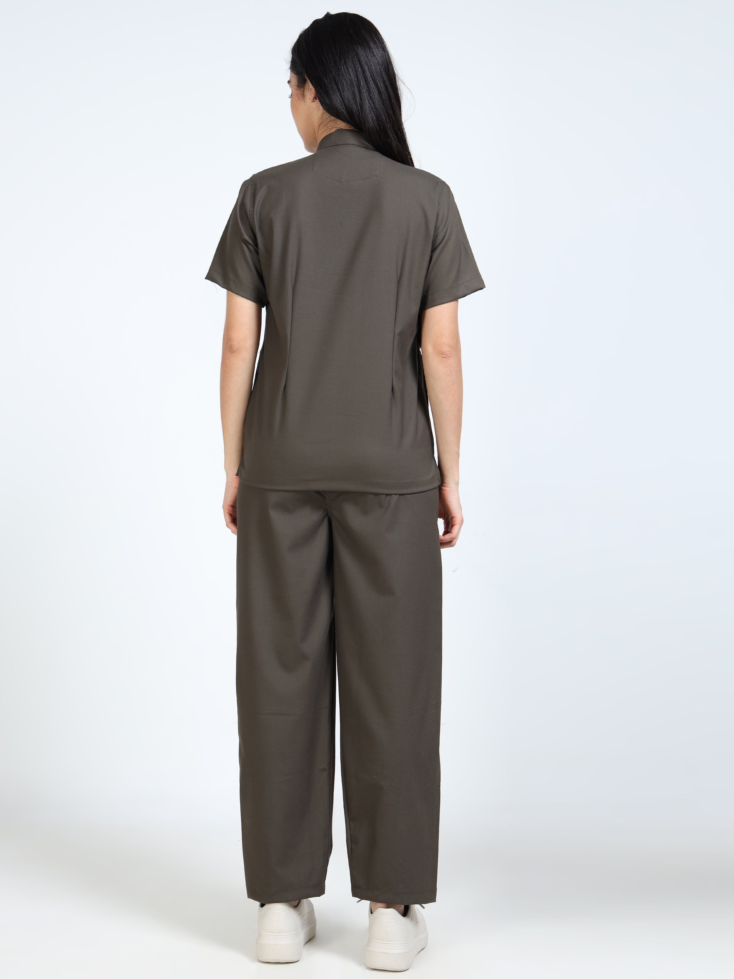 Women’s Olive Medical Scrub Set – Mandarin Collar (Chinese Collar) Top & Straight Pants | 2-Way Stretch, Durable & Antibacterial Fabric – Apollo