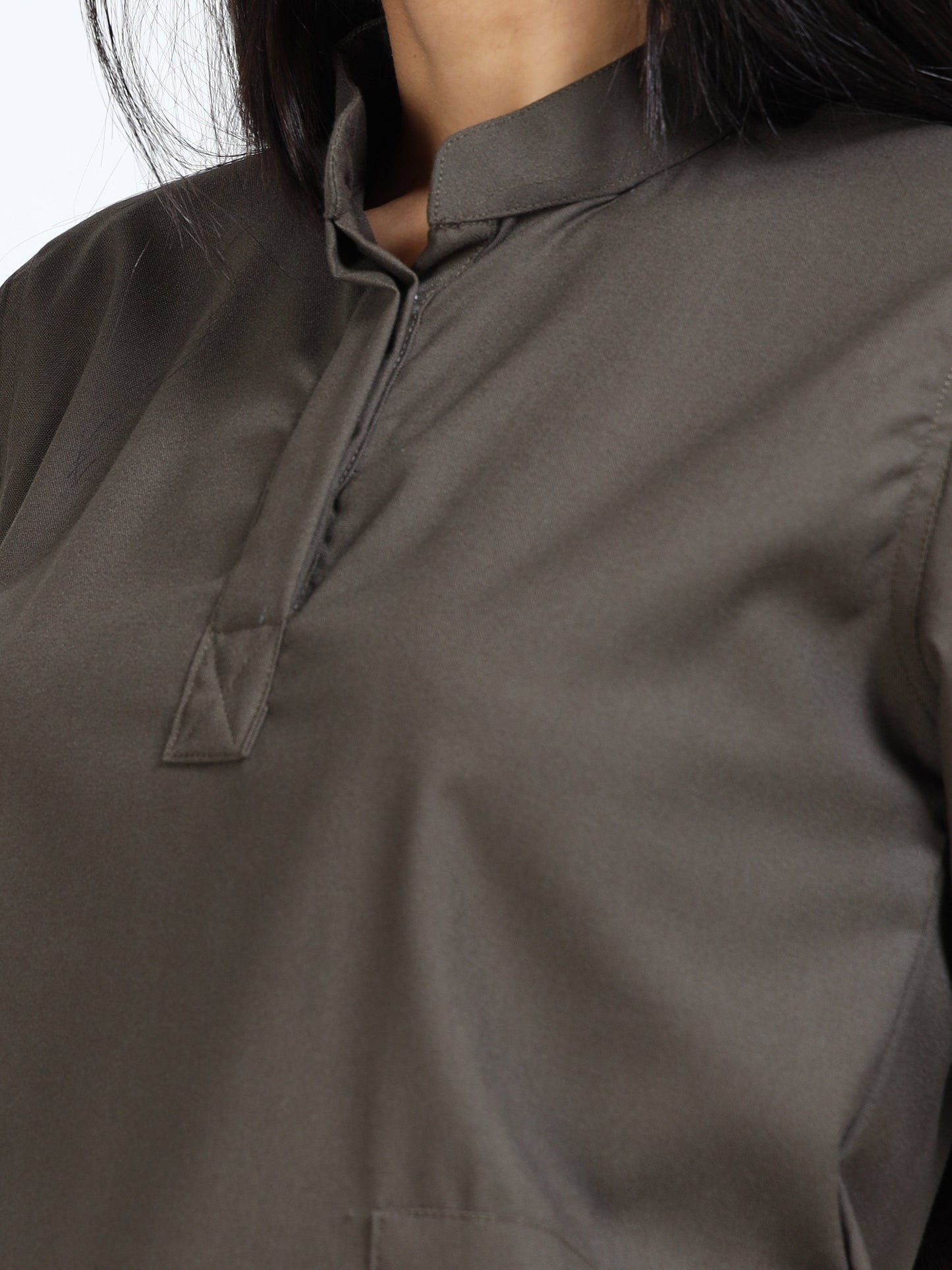 Women’s Olive Medical Scrub Set – Mandarin Collar (Chinese Collar) Top & Straight Pants | Twill Fabric, Durable & Antibacterial – Eco Flex