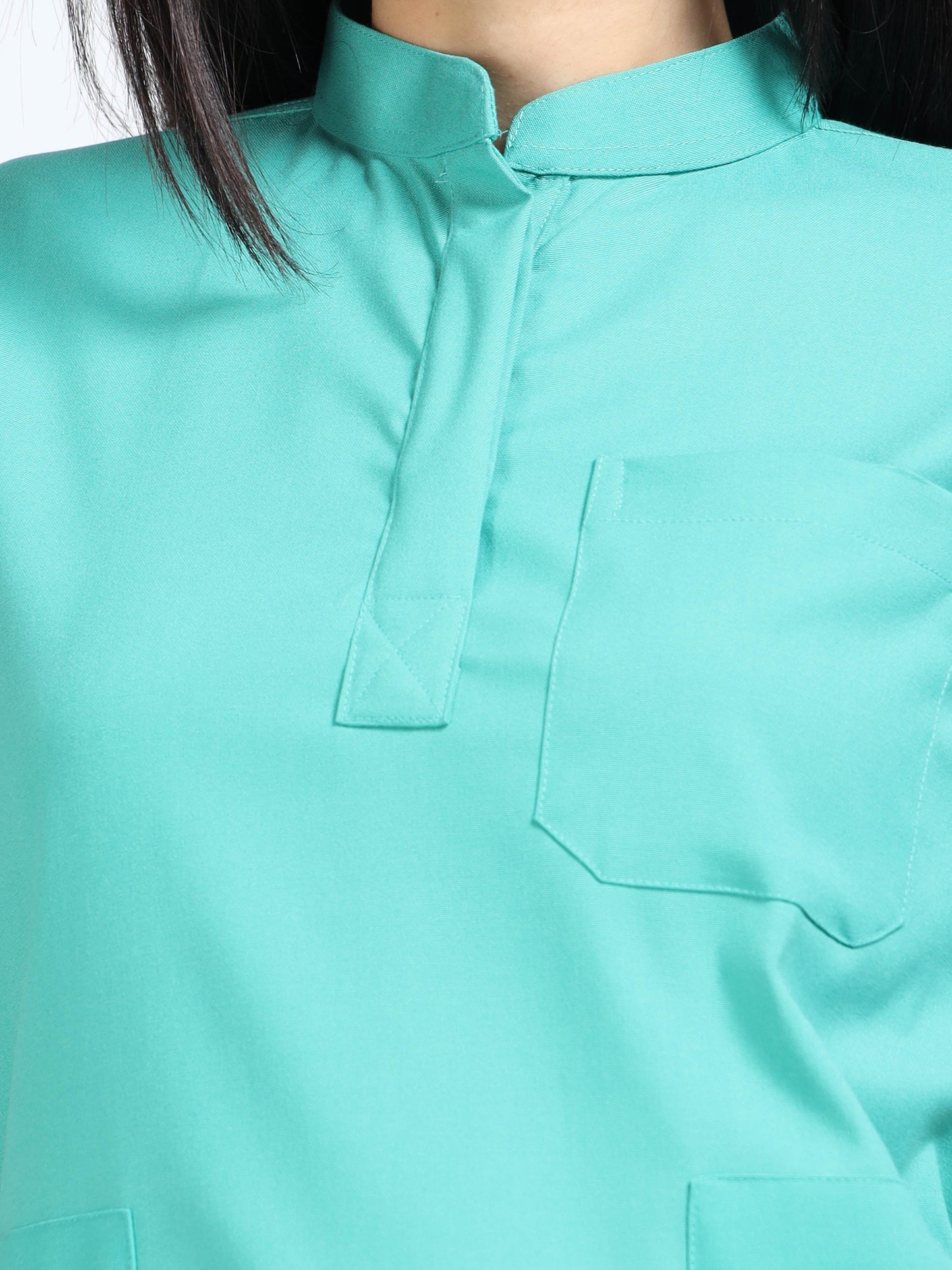 Women’s Sea Green Medical Scrub Set – Mandarin Collar (Chinese Collar) Top & Straight Pants | Twill Fabric, Breathable & Antibacterial – Eco Flex