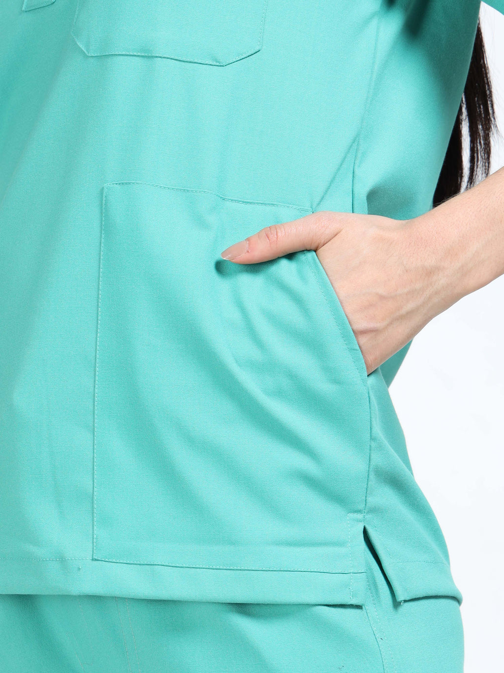 Women’s Sea Green Medical Scrub Set – Mandarin Collar (Chinese Collar) Top & Straight Pants | Twill Fabric, Breathable & Antibacterial – Eco Flex