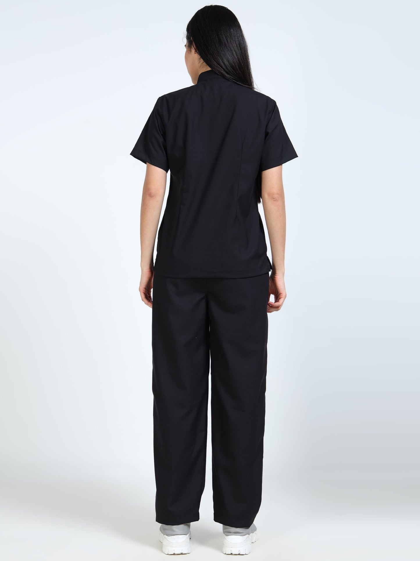 Women’s Black Knight Medical Scrub Set – Mandarin Collar (Chinese Collar) Top & Straight Pants | 2-Way Stretch, Antibacterial & Durable Fabric – Apollo