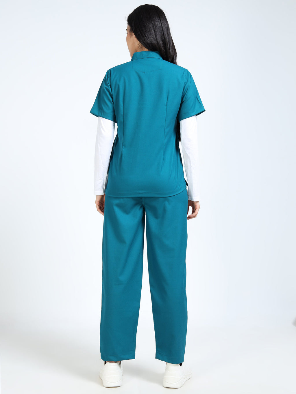 Women’s Emerald Green Medical Scrub Set – Mandarin Collar (Chinese Collar) Top & Straight Pants | Twill Fabric, Breathable & Antibacterial – Eco Flex