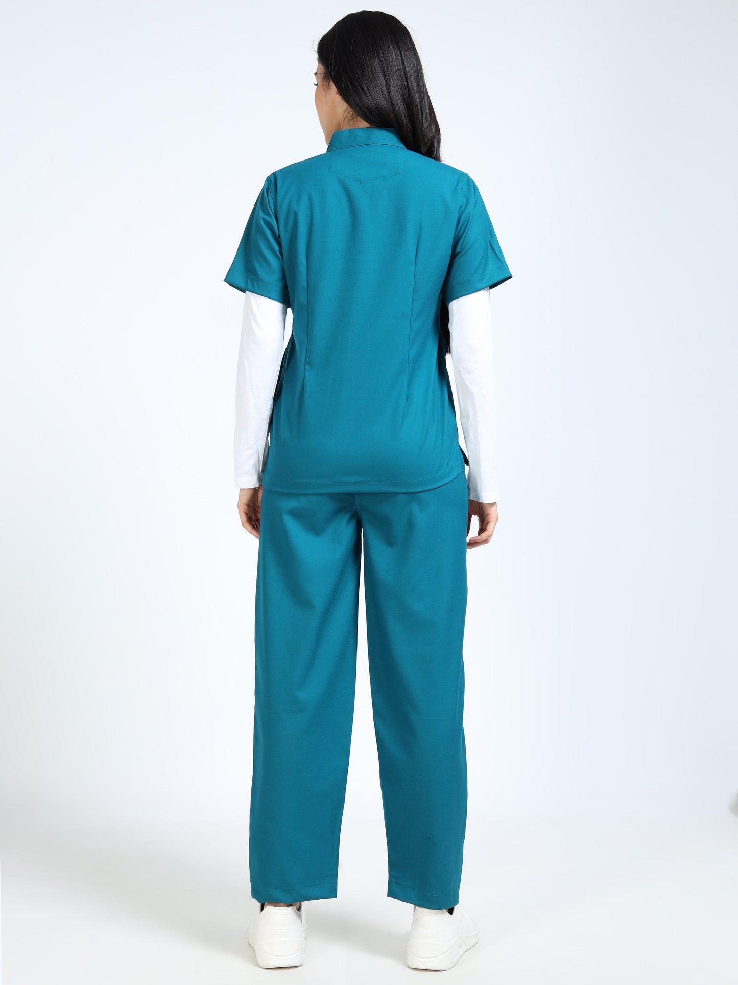 Women’s Emerald Green Medical Scrub Set – Mandarin Collar (Chinese Collar) Top & Straight Pants | Twill Fabric, Breathable & Antibacterial – Eco Flex