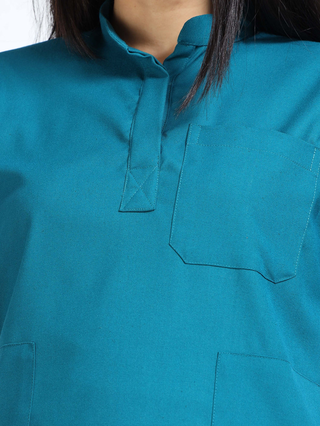 Women’s Emerald Green Medical Scrub Set – Mandarin Collar (Chinese Collar) Top & Straight Pants | Twill Fabric, Breathable & Antibacterial – Eco Flex