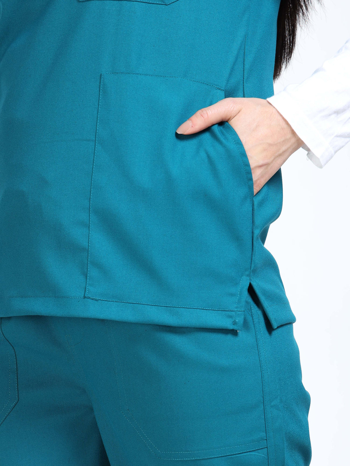 Women’s Emerald Green Medical Scrub Set – Mandarin Collar (Chinese Collar) Top & Straight Pants | Twill Fabric, Breathable & Antibacterial – Eco Flex