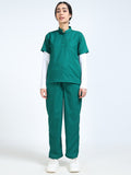 Women’s Forest Green Medical Scrub Set – Mandarin Collar (Chinese Collar) Top & Straight Pants | 2-Way Stretch, Antibacterial & Durable Fabric – Apollo