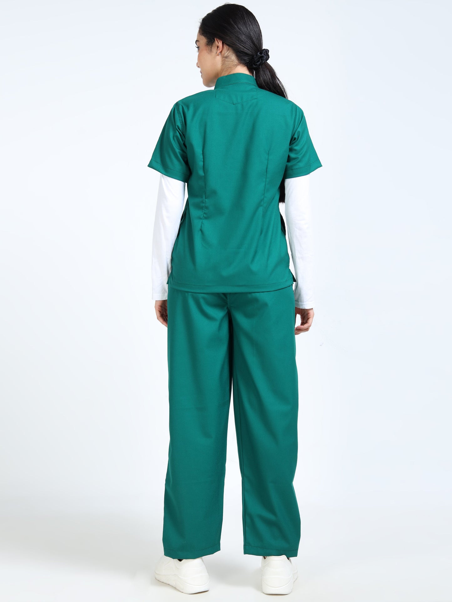 Women’s Forest Green Medical Scrub Set – Mandarin Collar (Chinese Collar) Top & Straight Pants | Twill Fabric, Antibacterial & Durable – Eco Flex