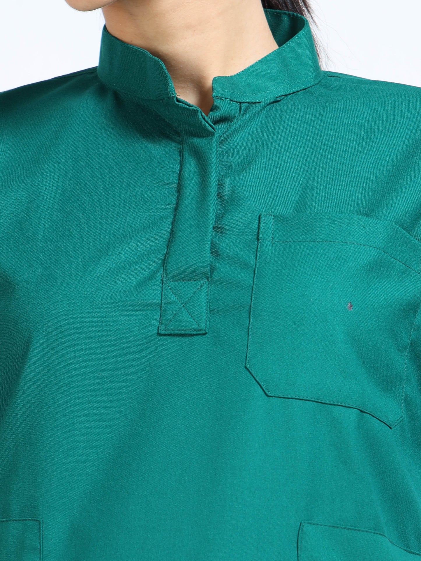 Women’s Forest Green Medical Scrub Set – Mandarin Collar (Chinese Collar) Top & Straight Pants | 2-Way Stretch, Antibacterial & Durable Fabric – Apollo