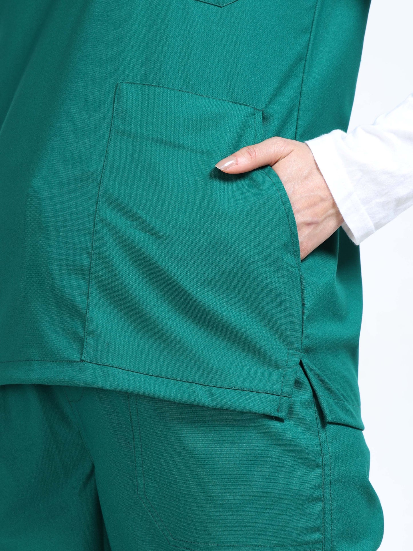 Women’s Forest Green Medical Scrub Set – Mandarin Collar (Chinese Collar) Top & Straight Pants | Twill Fabric, Antibacterial & Durable – Eco Flex