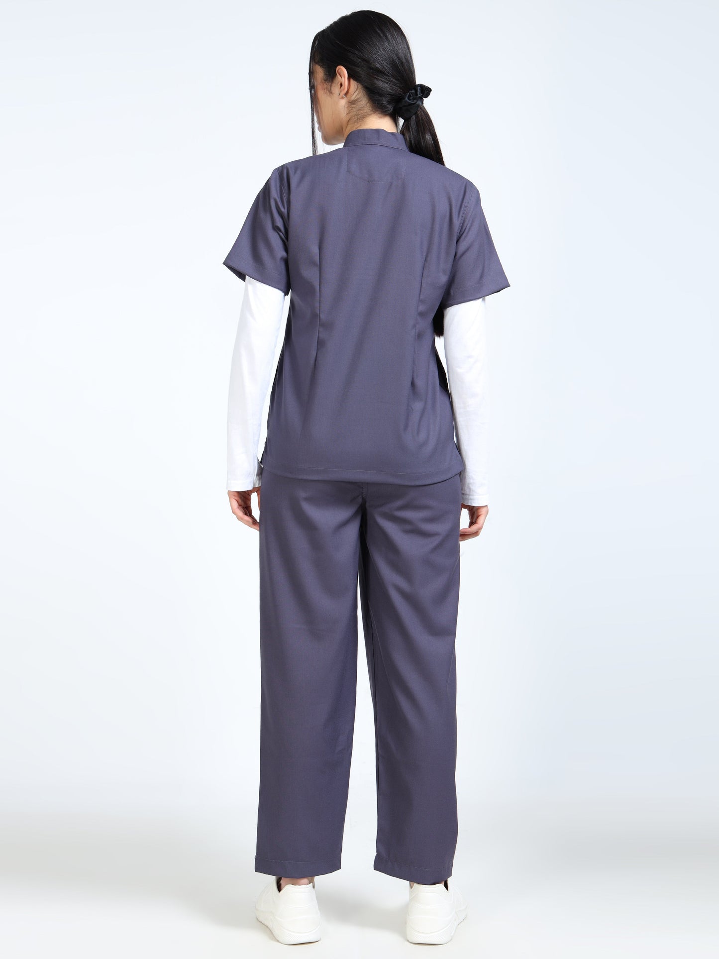 Women’s Heather Grey Medical Scrub Set – Mandarin Collar (Chinese Collar) Top & Straight Pants | 2-Way Stretch, Antibacterial & Easy-Care – Apollo