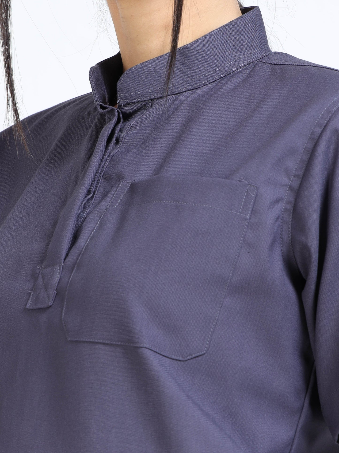 Women’s Heather Grey Medical Scrub Set – Mandarin Collar (Chinese Collar) Top & Straight Pants | Twill Fabric, Antibacterial & Easy-Care – Eco Flex