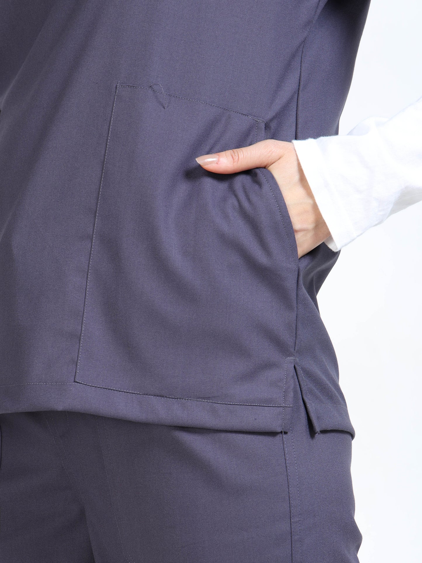 Women’s Heather Grey Medical Scrub Set – Mandarin Collar (Chinese Collar) Top & Straight Pants | Twill Fabric, Antibacterial & Easy-Care – Eco Flex