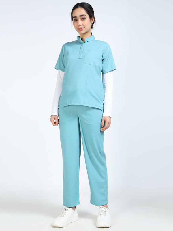 Women’s Eucalyptus Medical Scrub Set – Mandarin Collar (Chinese Collar) Top & Straight Pants | Twill Fabric, Antibacterial & Wrinkle-Resistant – Eco Flex