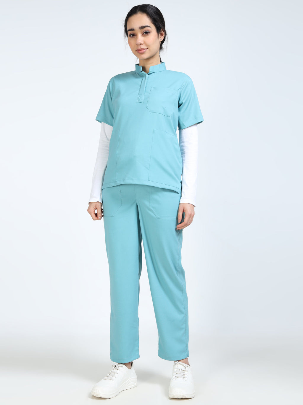 Women’s Eucalyptus Medical Scrub Set – Mandarin Collar (Chinese Collar) Top & Straight Pants | 2-Way Stretch, Antibacterial & Wrinkle-Resistant – Apollo