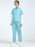 Women’s Eucalyptus Medical Scrub Set – Mandarin Collar (Chinese Collar) Top & Straight Pants | Twill Fabric, Antibacterial & Wrinkle-Resistant – Eco Flex