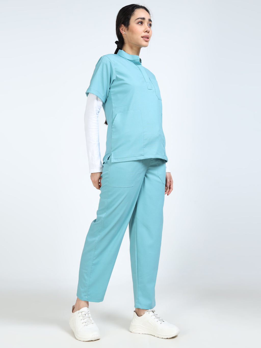 Women’s Eucalyptus Medical Scrub Set – Mandarin Collar (Chinese Collar) Top & Straight Pants | Twill Fabric, Antibacterial & Wrinkle-Resistant – Eco Flex