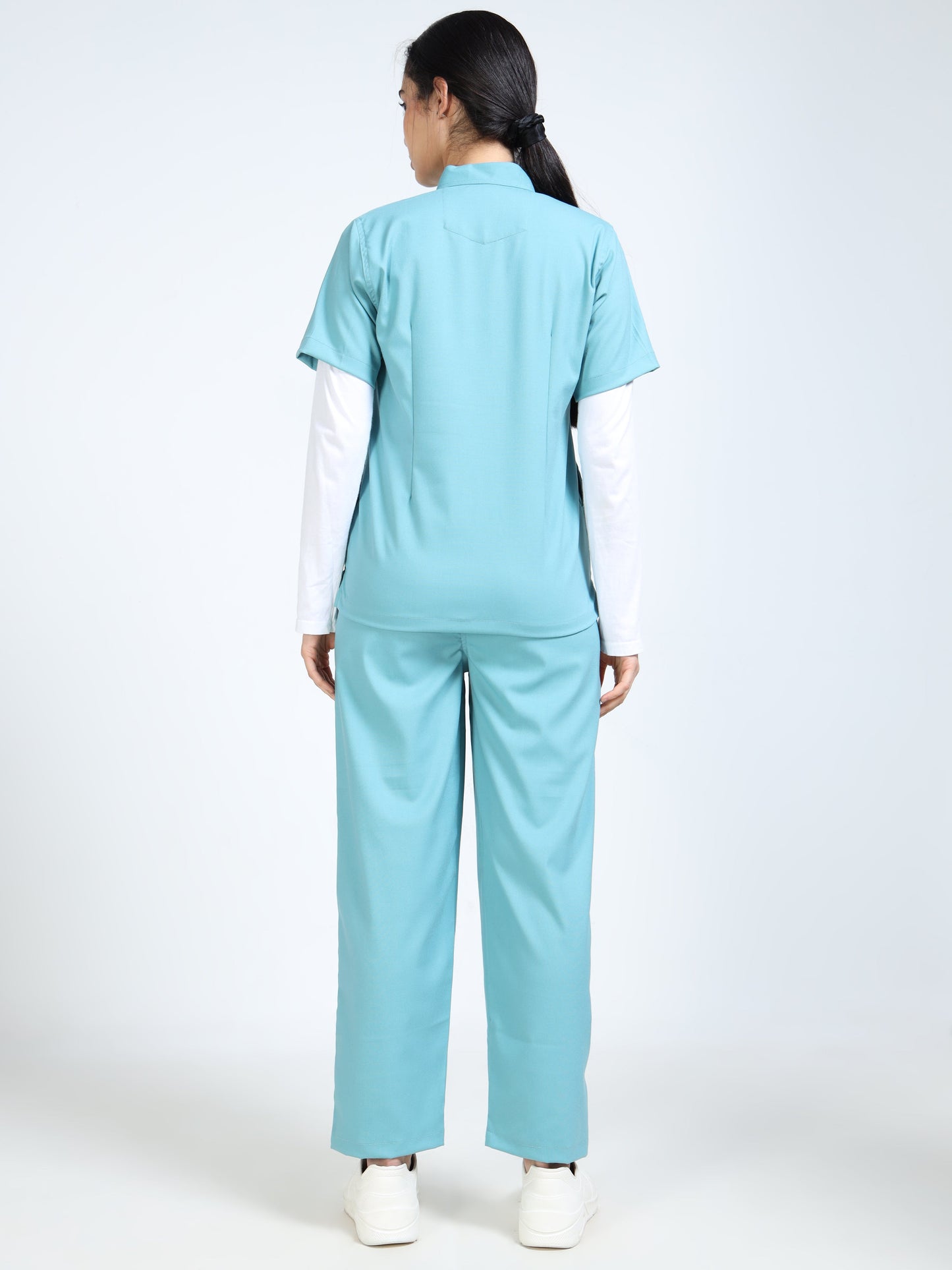 Women’s Eucalyptus Medical Scrub Set – Mandarin Collar (Chinese Collar) Top & Straight Pants | Twill Fabric, Antibacterial & Wrinkle-Resistant – Eco Flex