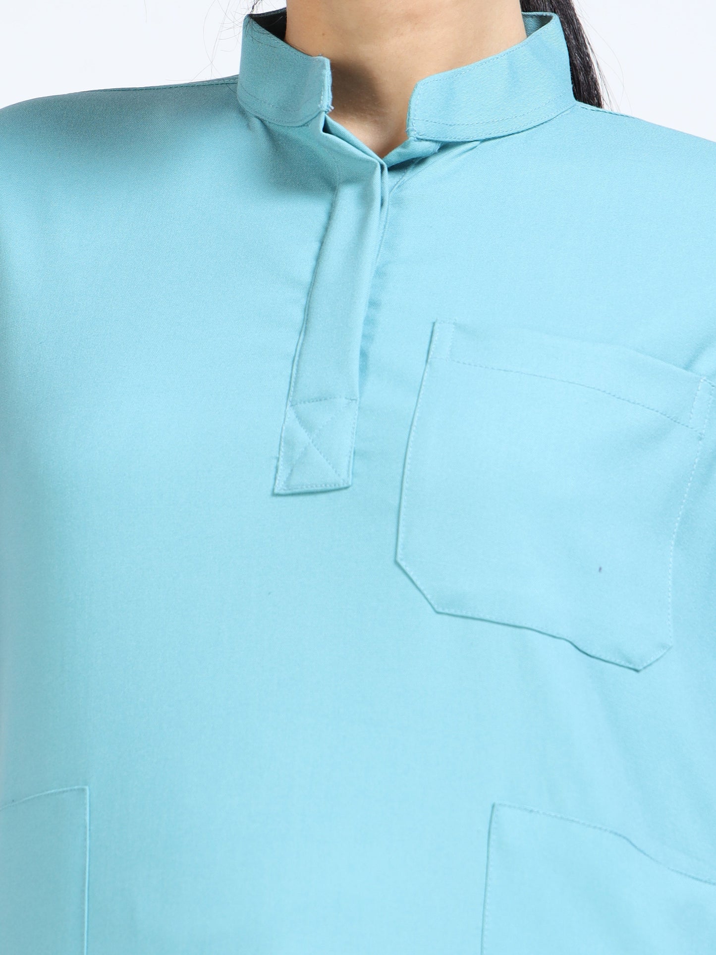 Women’s Eucalyptus Medical Scrub Set – Mandarin Collar (Chinese Collar) Top & Straight Pants | Twill Fabric, Antibacterial & Wrinkle-Resistant – Eco Flex