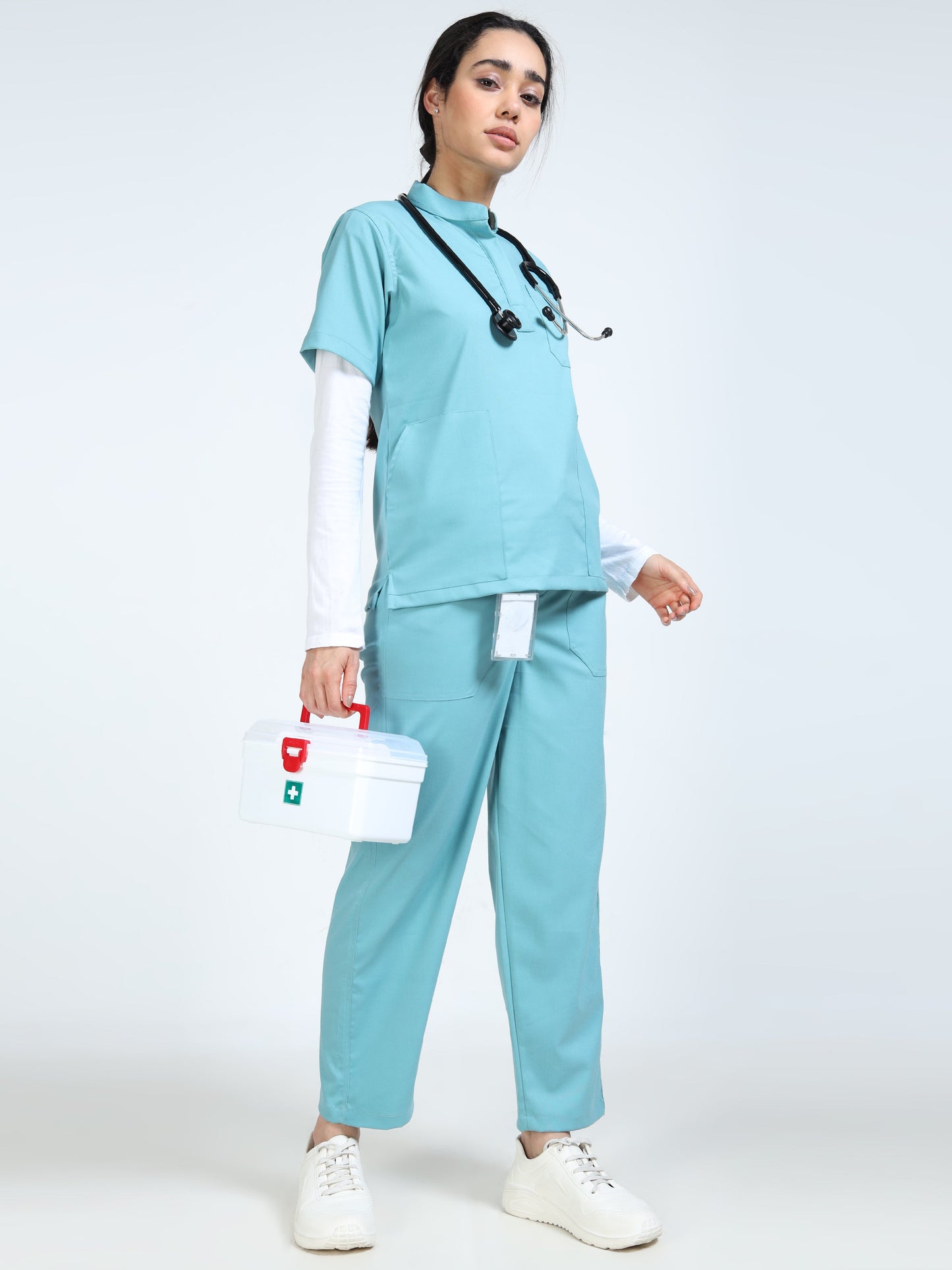 Women’s Eucalyptus Medical Scrub Set – Mandarin Collar (Chinese Collar) Top & Straight Pants | 2-Way Stretch, Antibacterial & Wrinkle-Resistant – Apollo