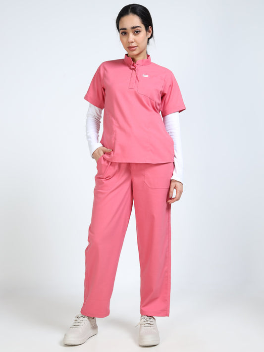 Women’s Mauve Medical Scrub Set – Mandarin Collar (Chinese Collar) Top & Straight Pants | Twill Fabric, Soft Touch & Antibacterial – Eco Flex