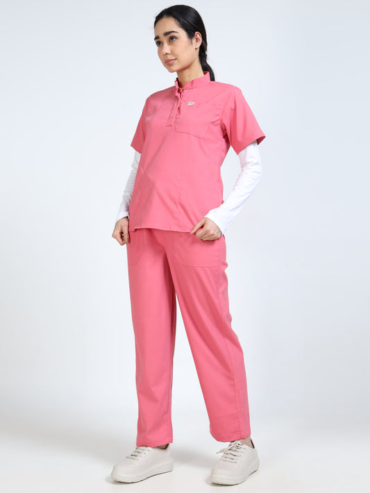 Women’s Mauve Medical Scrub Set – Mandarin Collar (Chinese Collar) Top & Straight Pants | Twill Fabric, Soft Touch & Antibacterial – Eco Flex