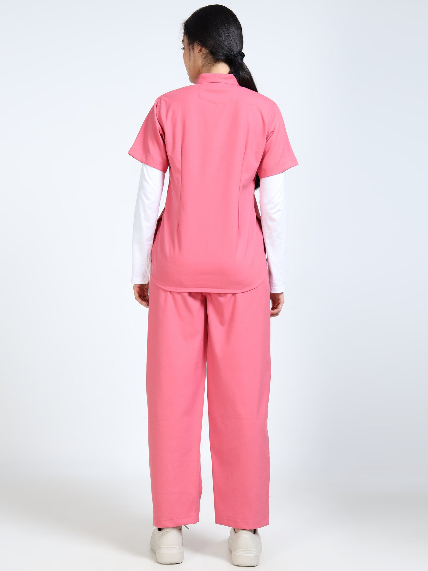 Women’s Mauve Medical Scrub Set – Mandarin Collar (Chinese Collar) Top & Straight Pants | Twill Fabric, Soft Touch & Antibacterial – Eco Flex