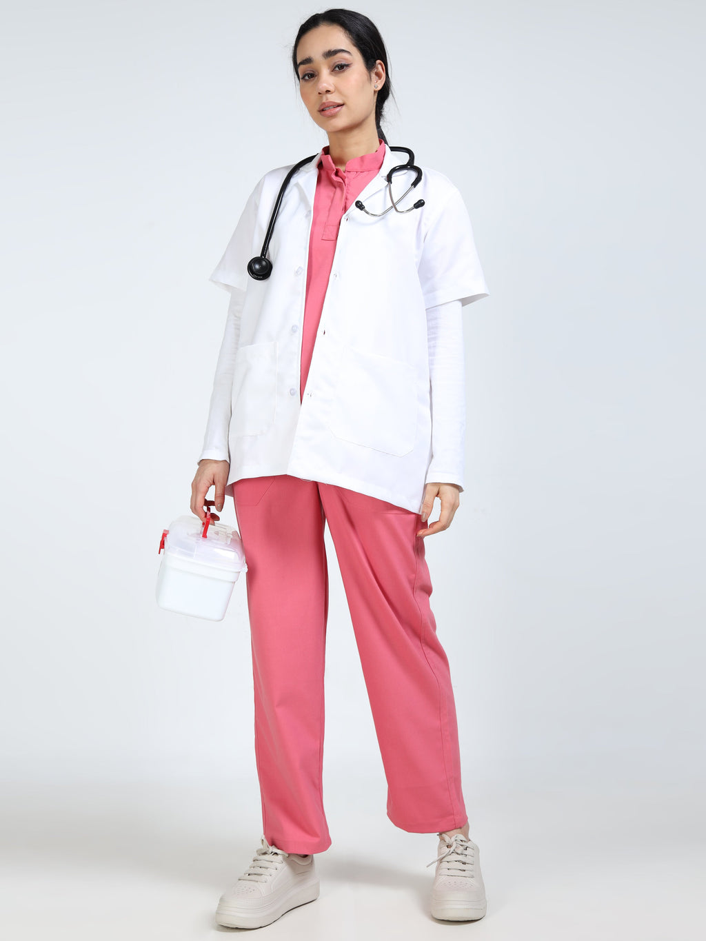 Women’s Mauve Medical Scrub Set – Mandarin Collar (Chinese Collar) Top & Straight Pants | Twill Fabric, Soft Touch & Antibacterial – Eco Flex
