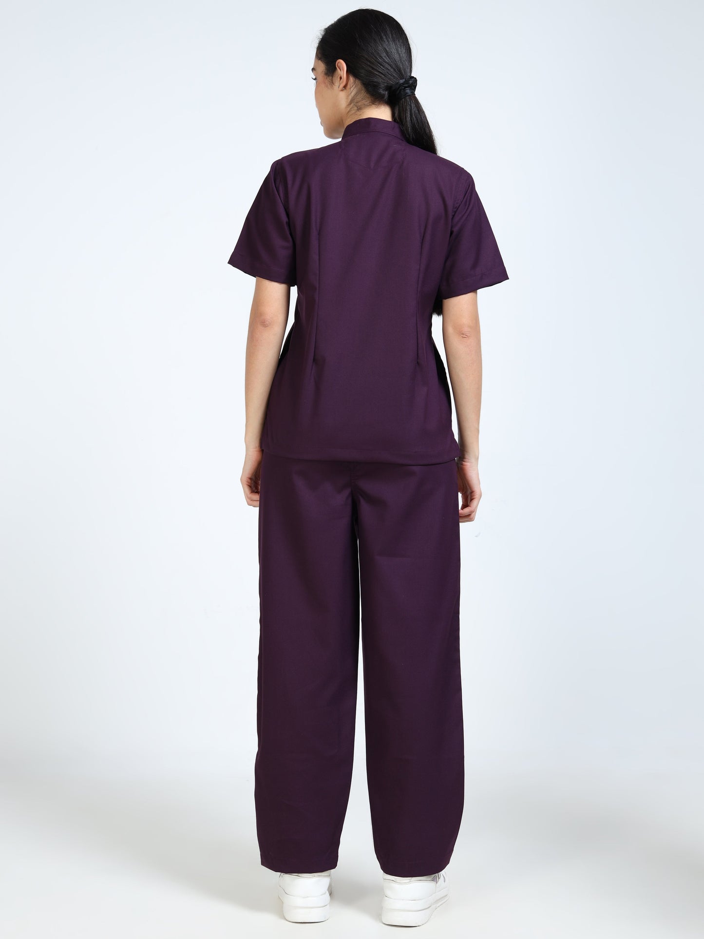 Women’s Wine Medical Scrub Set – Mandarin Collar (Chinese Collar) Top & Straight Pants | 2-Way Stretch, Antibacterial & Rich Color Fabric – Apollo