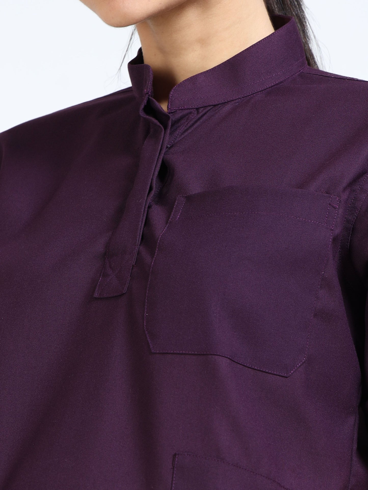 Women’s Wine Medical Scrub Set – Mandarin Collar (Chinese Collar) Top & Straight Pants | Twill Fabric, Antibacterial & Rich Color – Eco Flex